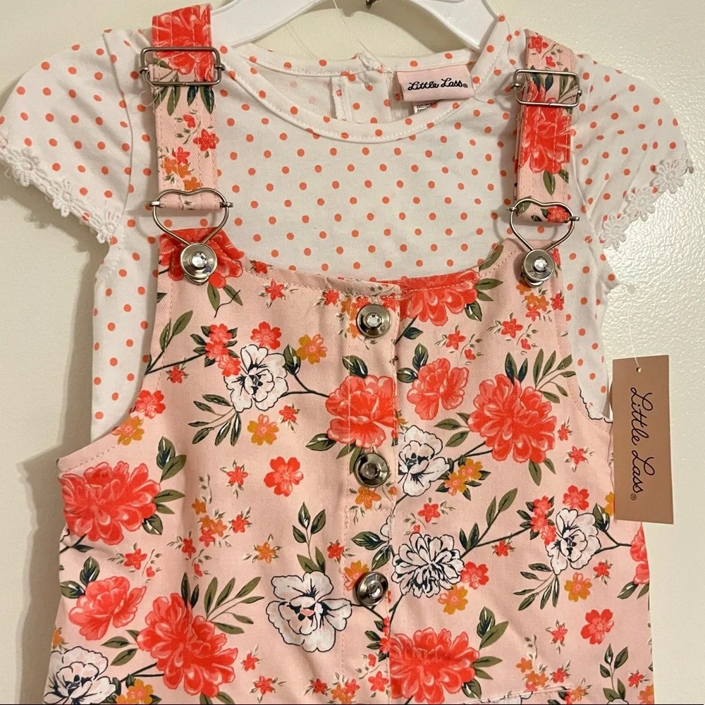 Little Lass Floral Jumper Dress W/ Polka Dot Top Size 5 New with tags - Picture 3 of 6
